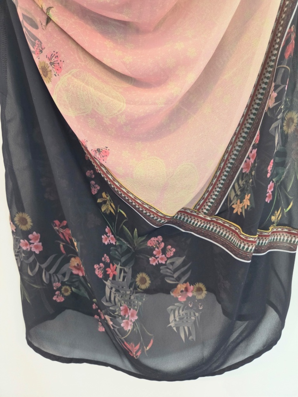 Desigual dress L pink/black midi hi/low metallic florals gems sleeveless boho - Picture 15 of 16